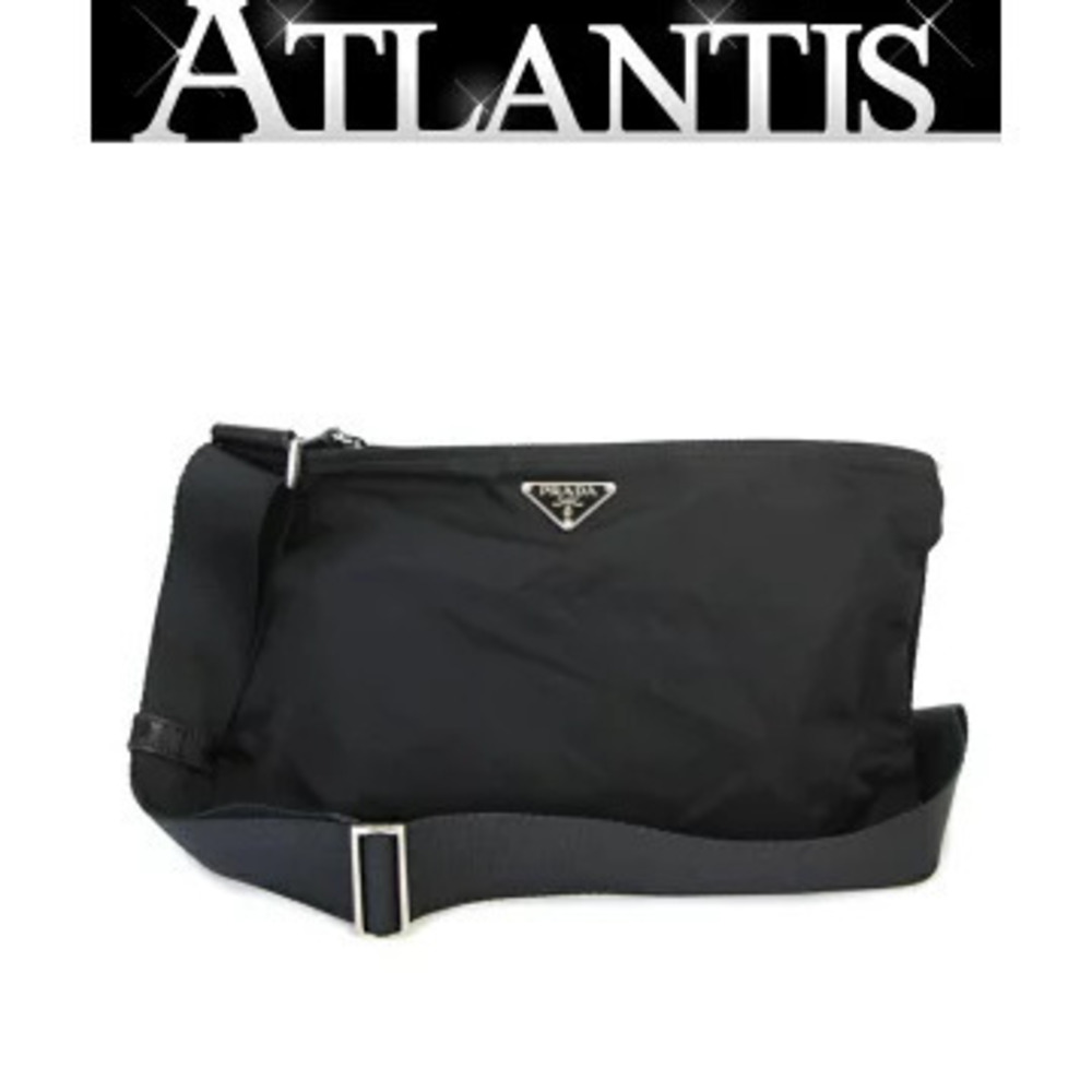 Prada Triangle Logo Shoulder Bag Flat Horizontal Black